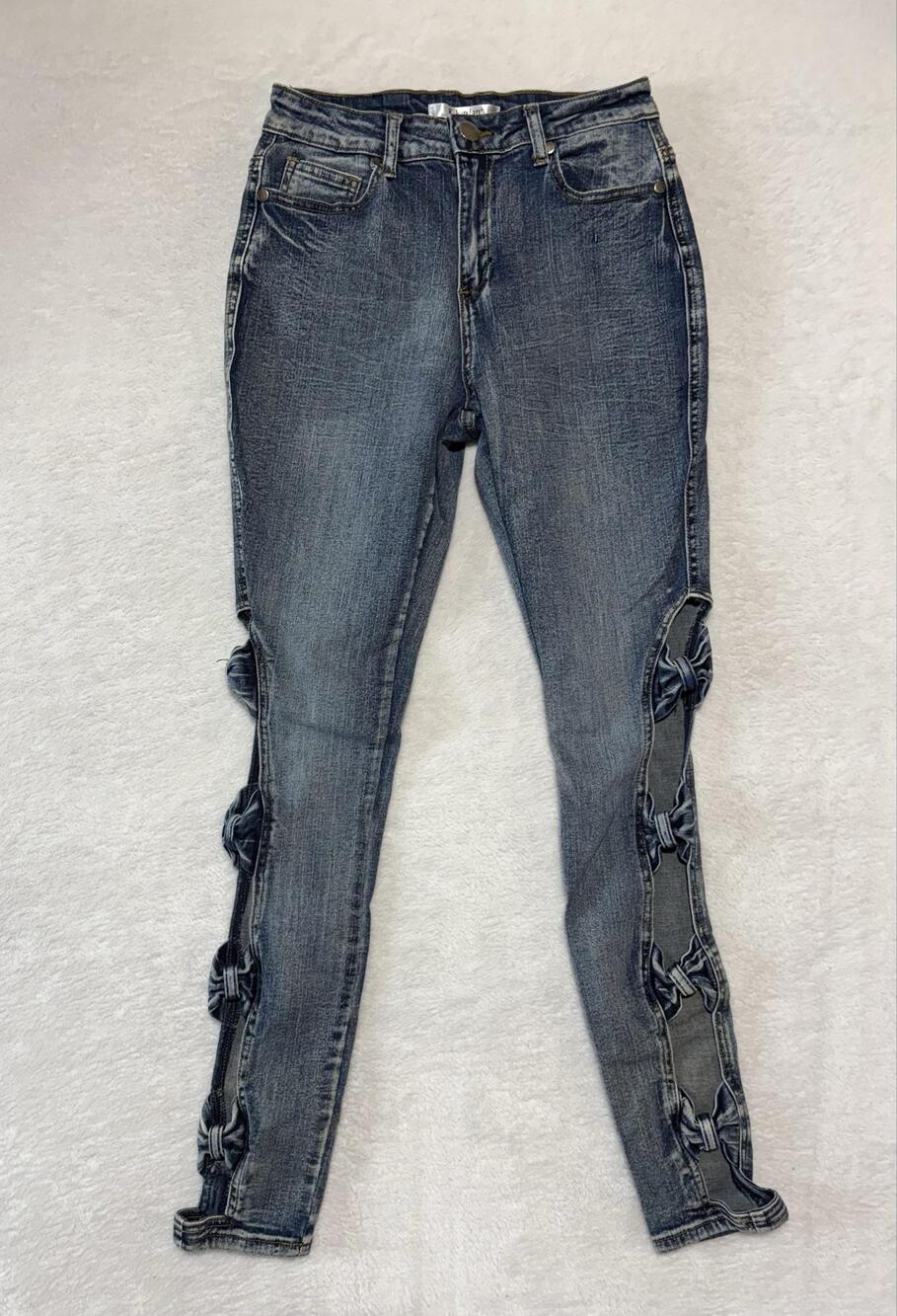 K.Jordan Jeans Womens 4 Skinny Blue Medium Wash Bow Accent Denim